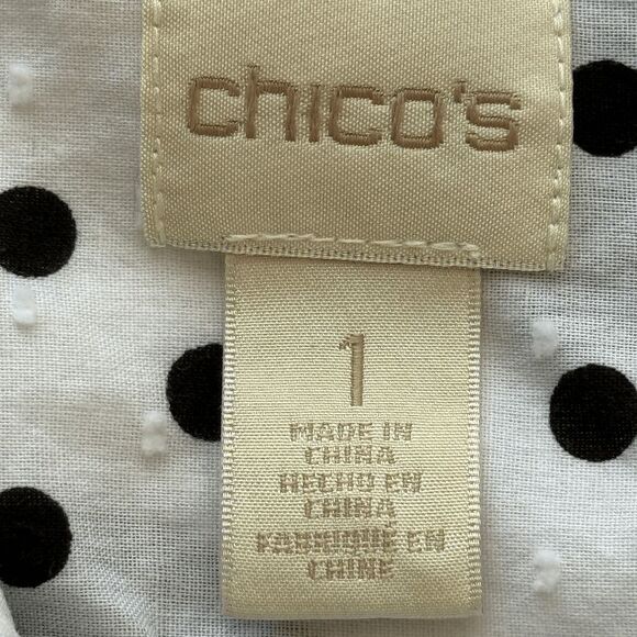 Chico's Black and White Polka Dot‎ Mixed Print Blouse, Size Medium - Picture 7 of 8